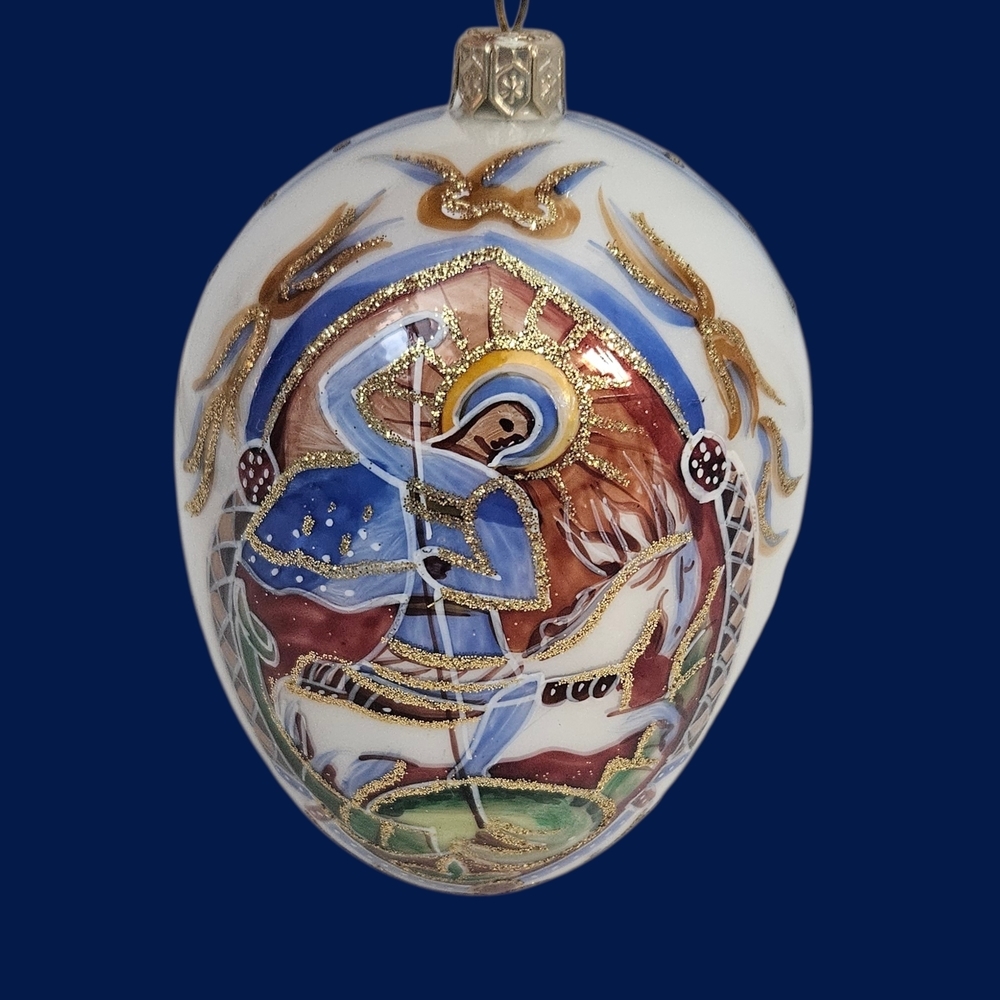 MMA Vintage Large Hand Blown Glass St. George & the Dragon Egg Ornament - Picture 2 of 12